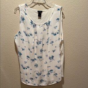 Ann Taylor White and Blue Pleated Blouse